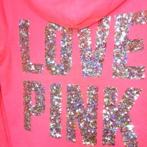 VICTORIA'S SECRET PINK BLING SPELLOUT FULL ZIP HOODIE "LIKE NEW"